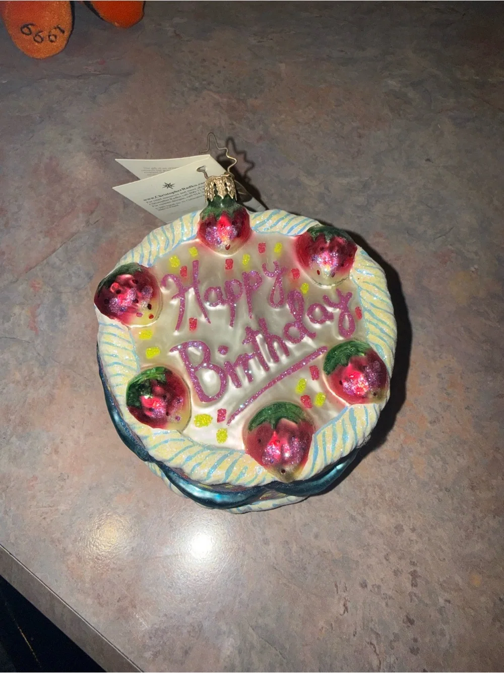 Christopher Radko Glass 'Happy Birthday' Cake Ornament - Pink, Red, Green, White